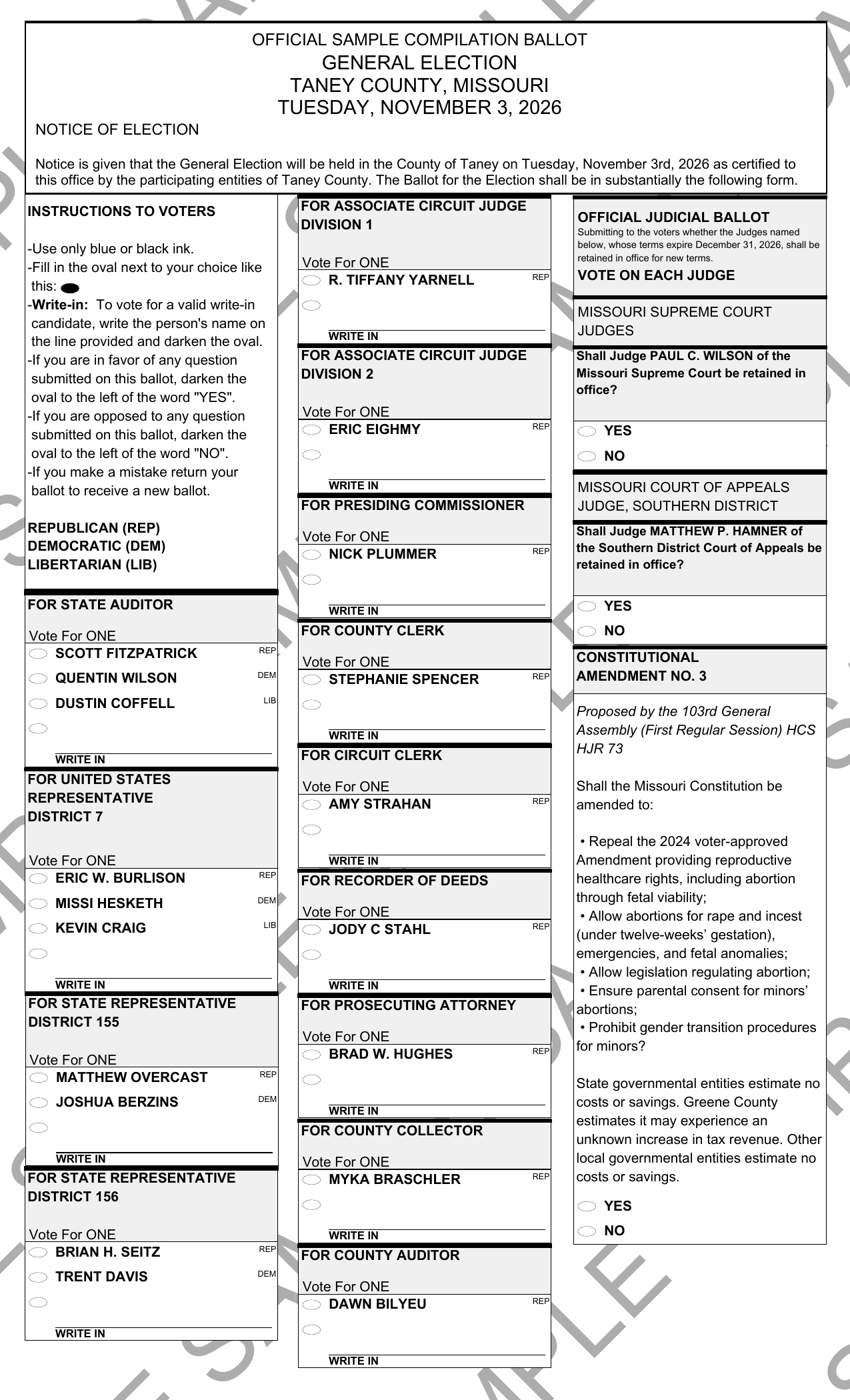 November 3 2026 Sample Ballot